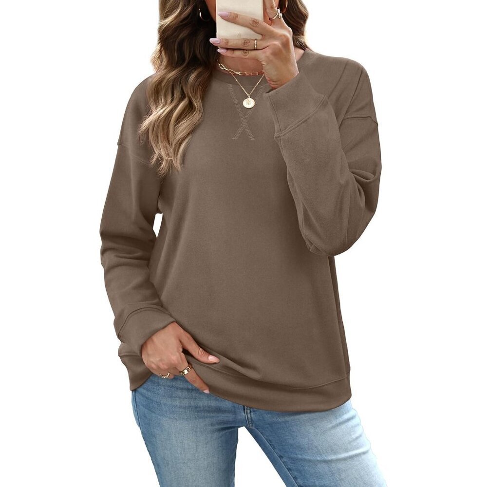 Women's Crew Neck Sweatshirt Soft Long Sleeve Pullover Fall Casual Top
